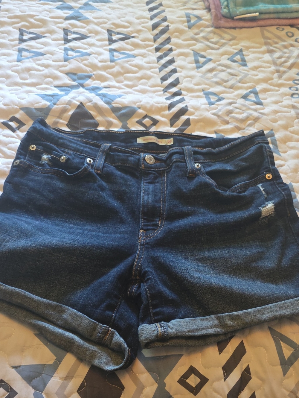 Levi Dark Wash Denim Rolled Hem Shorts